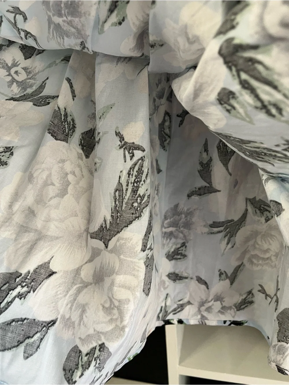 Light Blue Floral A-Line Skirt with Black and Green Accents L